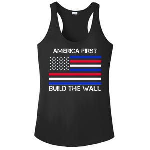 America First Build The Wall Flag Ladies PosiCharge Competitor Racerback Tank