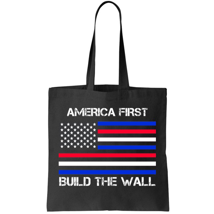 America First Build The Wall Flag Tote Bag