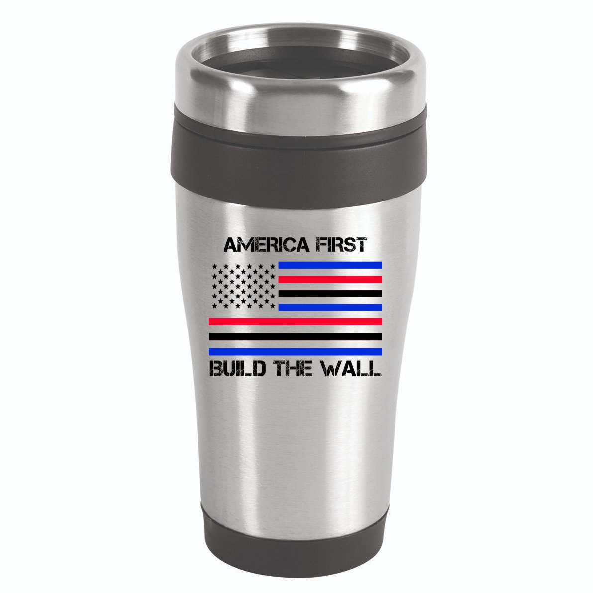 America First Build The Wall Flag 16oz Travel Tumbler