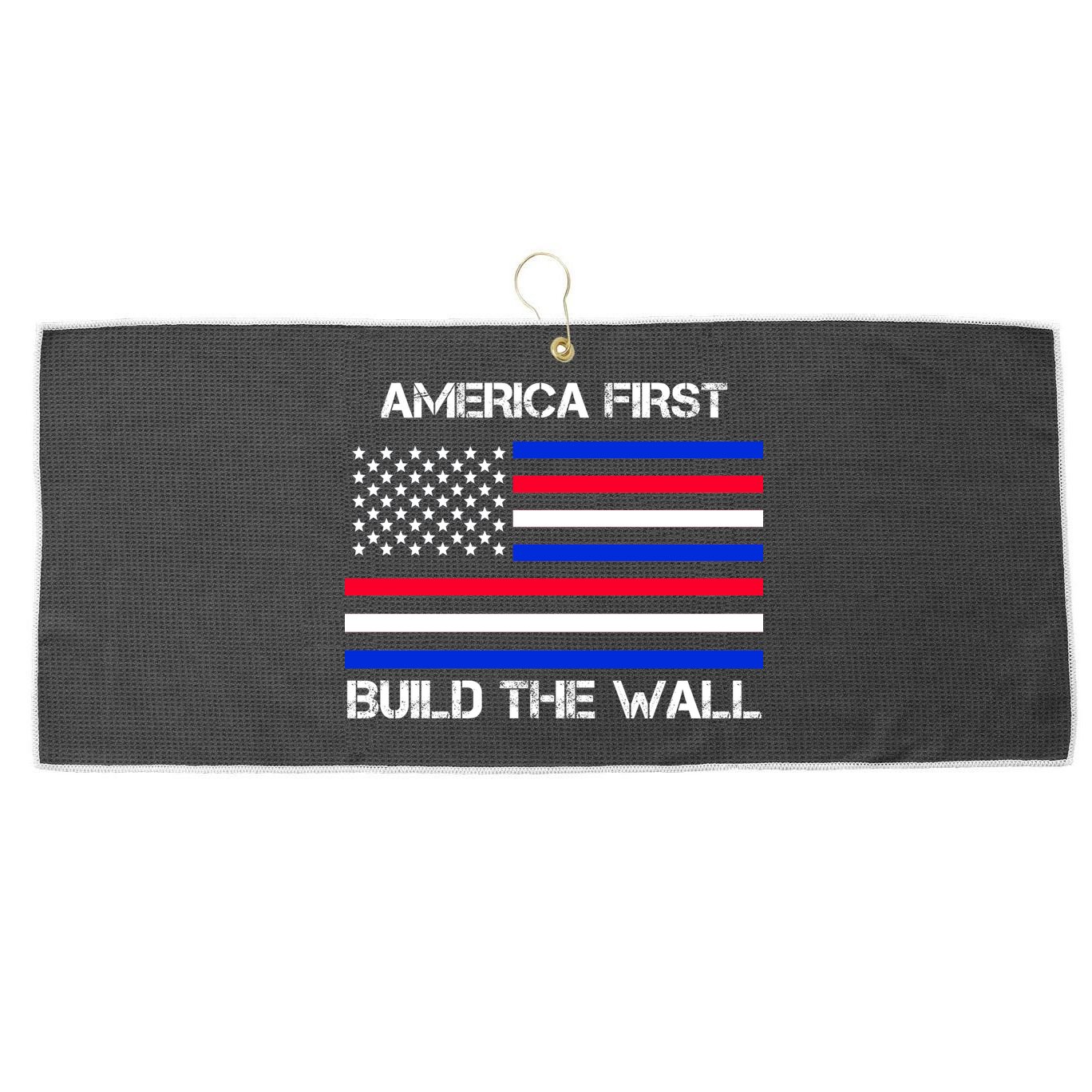 America First Build The Wall Flag Large Microfiber Waffle Golf Towel