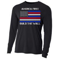 America First Build The Wall Flag Cooling Performance Long Sleeve Crew