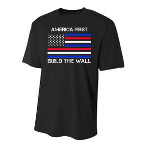 America First Build The Wall Flag Youth Performance Sprint T-Shirt