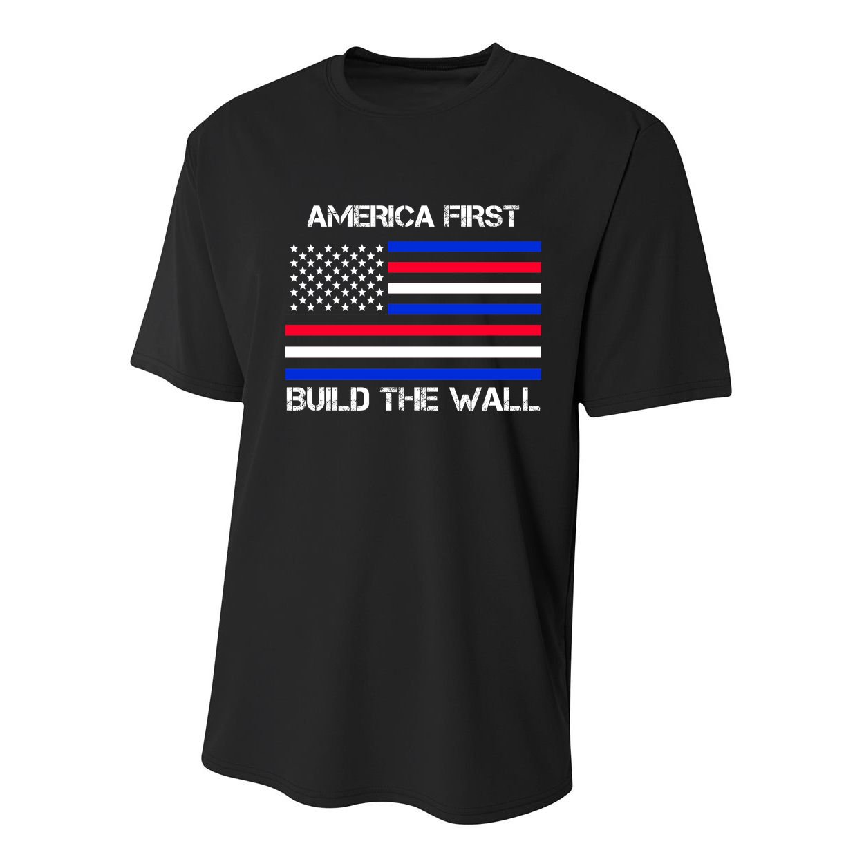 America First Build The Wall Flag Youth Performance Sprint T-Shirt