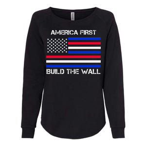 America First Build The Wall Flag Womens California Wash Sweatshirt