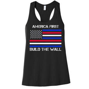 America First Build The Wall Flag Women's Racerback Tank