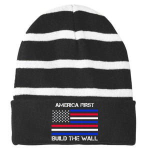 America First Build The Wall Flag Striped Beanie with Solid Band