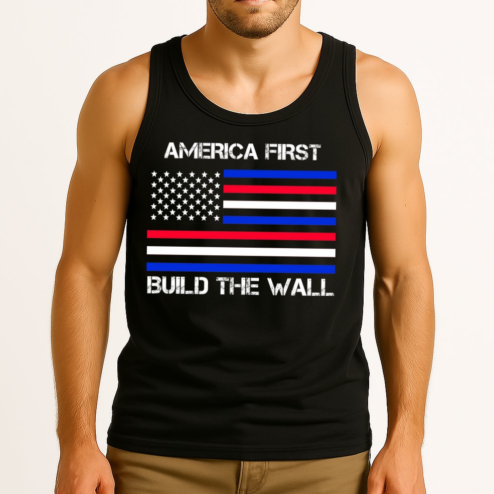 America First Build The Wall Flag Tank Top