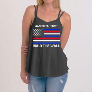 America First Build The Wall Flag Women's Strappy Tank