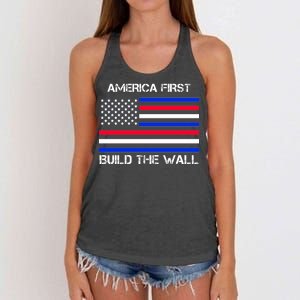 America First Build The Wall Flag Women's Knotted Racerback Tank