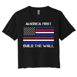 America First Build The Wall Flag Women's Crop Top Tee