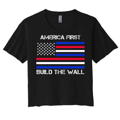 America First Build The Wall Flag Women's Crop Top Tee