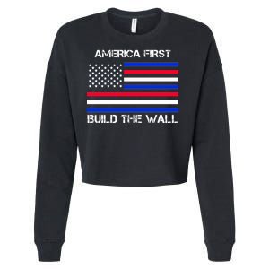 America First Build The Wall Flag Cropped Pullover Crew