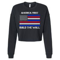 America First Build The Wall Flag Cropped Pullover Crew