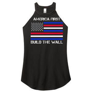 America First Build The Wall Flag Women's Perfect Tri Rocker Tank