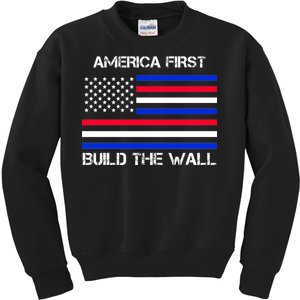 America First Build The Wall Flag Kids Sweatshirt