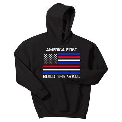 America First Build The Wall Flag Kids Hoodie