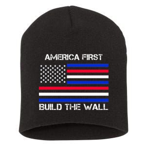 America First Build The Wall Flag Short Acrylic Beanie