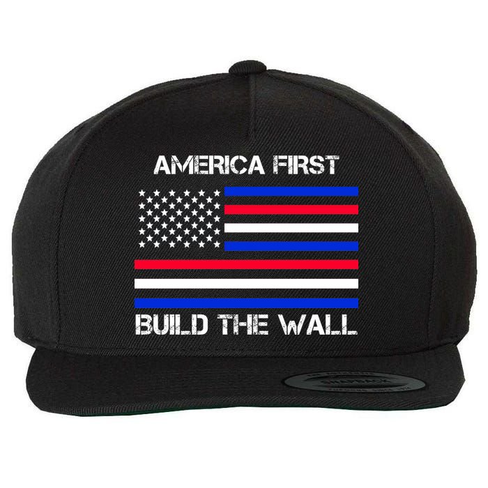 America First Build The Wall Flag Wool Snapback Cap