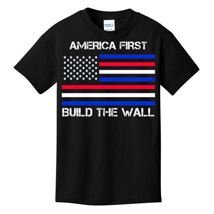 America First Build The Wall Flag Kids T-Shirt