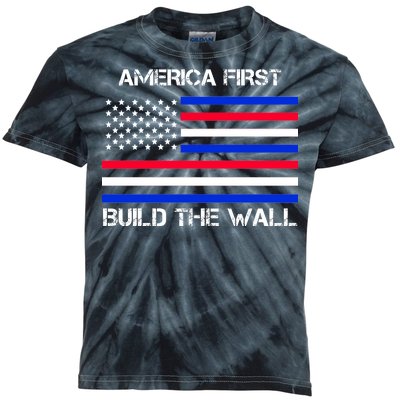 America First Build The Wall Flag Kids Tie-Dye T-Shirt