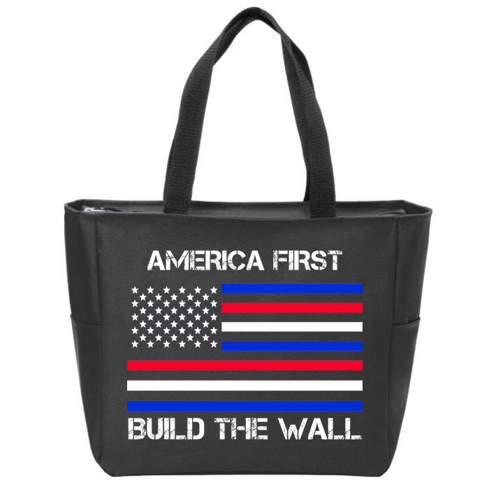 America First Build The Wall Flag Zip Tote Bag