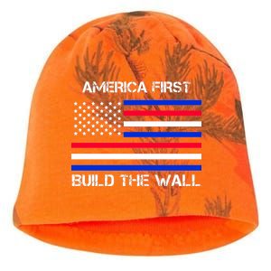 America First Build The Wall Flag Kati - Camo Knit Beanie