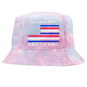 America First Build The Wall Flag Tie-Dyed Bucket Hat