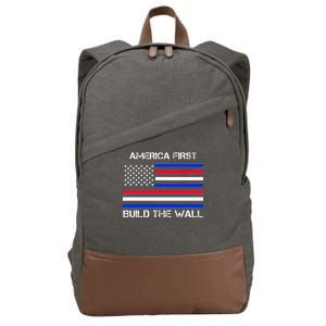 America First Build The Wall Flag Cotton Canvas Backpack