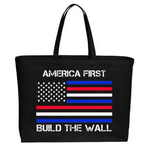 America First Build The Wall Flag Cotton Canvas Jumbo Tote