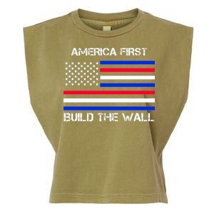 America First Build The Wall Flag Garment-Dyed Women's Muscle Tee