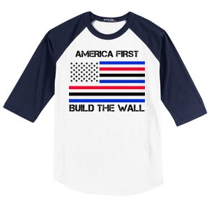 America First Build The Wall Flag Baseball Sleeve Shirt