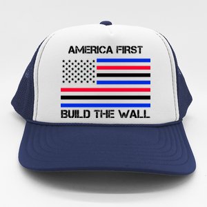 America First Build The Wall Flag Trucker Hat