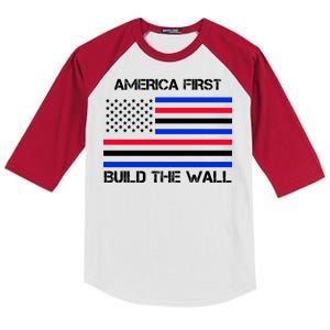 America First Build The Wall Flag Kids Colorblock Raglan Jersey