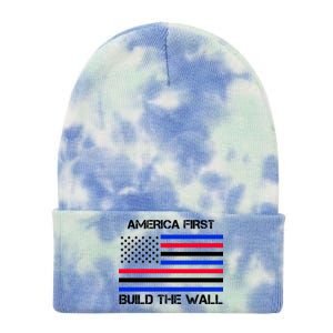 America First Build The Wall Flag Tie Dye 12in Knit Beanie