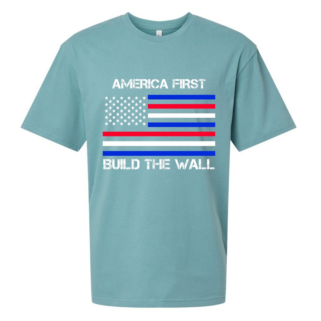 America First Build The Wall Flag Sueded Cloud Jersey T-Shirt