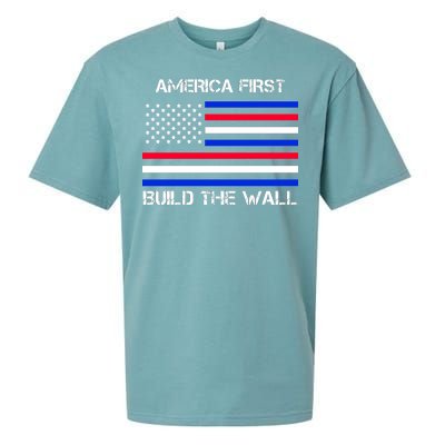 America First Build The Wall Flag Sueded Cloud Jersey T-Shirt