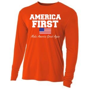 America First Make America Great Again Donald Trump USA Flag Cooling Performance Long Sleeve Crew