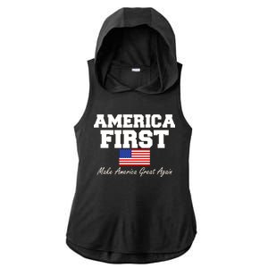 America First Make America Great Again Donald Trump USA Flag Ladies PosiCharge Tri-Blend Wicking Draft Hoodie Tank