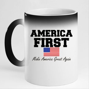 America First Make America Great Again Donald Trump USA Flag 11oz Black Color Changing Mug