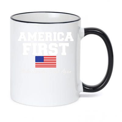 America First Make America Great Again Donald Trump USA Flag 11oz Black Color Changing Mug