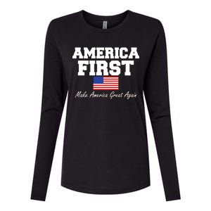 America First Make America Great Again Donald Trump USA Flag Womens Cotton Relaxed Long Sleeve T-Shirt