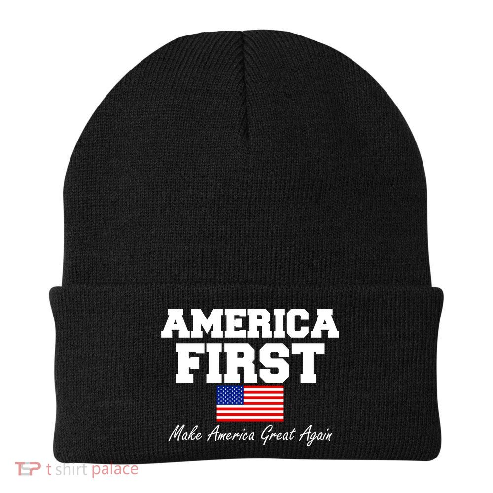 America First Make America Great Again Donald Trump USA Flag Beanie
