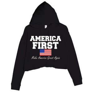 America First Make America Great Again Donald Trump USA Flag Crop Fleece Hoodie