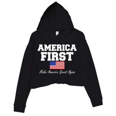 America First Make America Great Again Donald Trump USA Flag Crop Fleece Hoodie