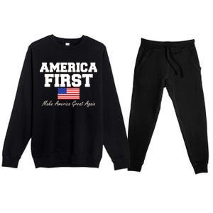 America First Make America Great Again Donald Trump USA Flag Premium Crewneck Sweatsuit Set