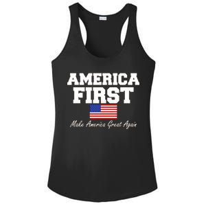 America First Make America Great Again Donald Trump USA Flag Ladies PosiCharge Competitor Racerback Tank