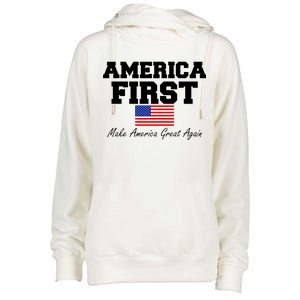 America First Make America Great Again Donald Trump USA Flag Womens Funnel Neck Pullover Hood