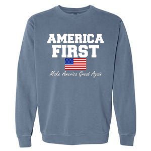 America First Make America Great Again Donald Trump USA Flag Garment-Dyed Sweatshirt