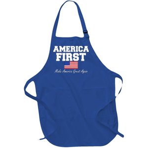 America First Make America Great Again Donald Trump USA Flag Full-Length Apron With Pockets