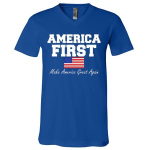 America First Make America Great Again Donald Trump USA Flag V-Neck T-Shirt